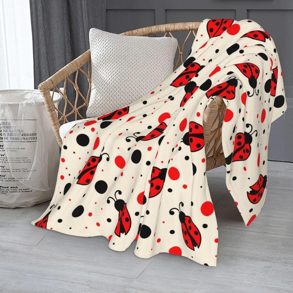 Süßes Marienkäfer-Muster Fleece-Kuscheldecke Ultra Weich Gemütlich Dekorative Flanelldecke für Zuhause Bett Sofa Stuhl Reise 60x50 Zoll