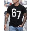 European Sizes Men's 67 Meme Vintage T-Shirt -  White 67 Number Print, Casual & Party Wear, Short Sleeve Round Neck Tee for Everyday Outfits,