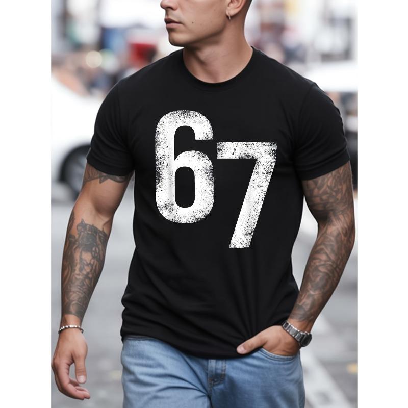 

European sizes Men s 67 Meme Vintage T-Shirt - White 67 Number Print, Casual & Party Wear, Short Sleeve Round Neck Tee for Everyday Outfits, 4XL чорний