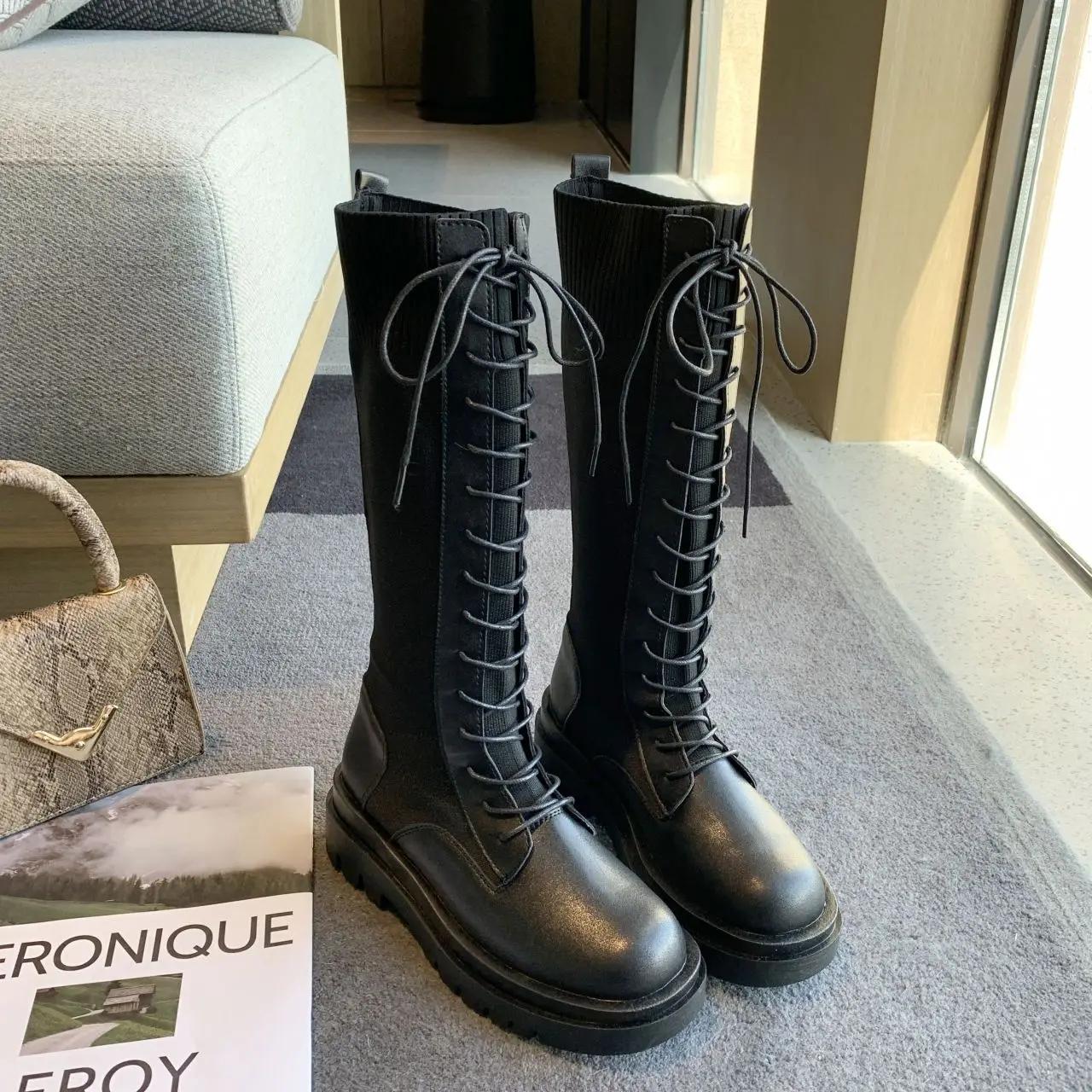 

Весенне-осенние длинные сапоги для женщин Новинка Эластичные сапоги Гару Готика Работа Рок в продвижении Пу Y2k 39 Сапоги с голенищем до колена Женские 40