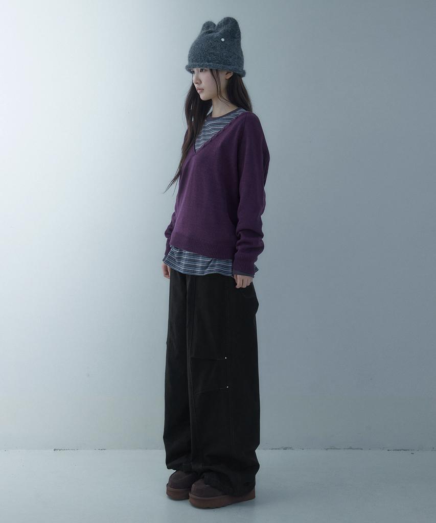 LOOXP Four-Button Logo Rivet Wide Balloon Long Pants Black