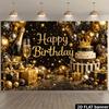 2D Luxury Black Gold Birthday Background with Champagne Bottle & Glass