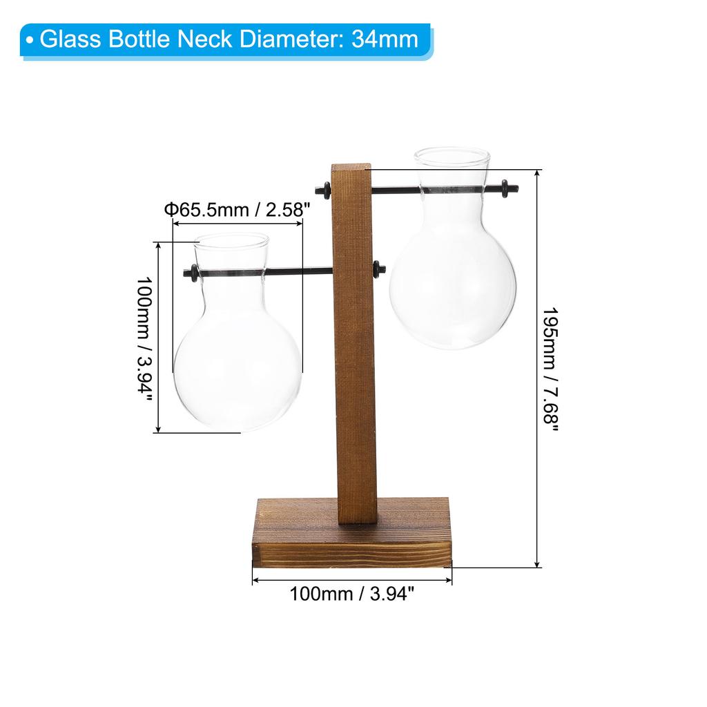 Uxcell Hydroponic Plant Vases Propagation Vases for Plants Hanging Flower Pots with Wooden Stand Tabletop Vase Home Decoration