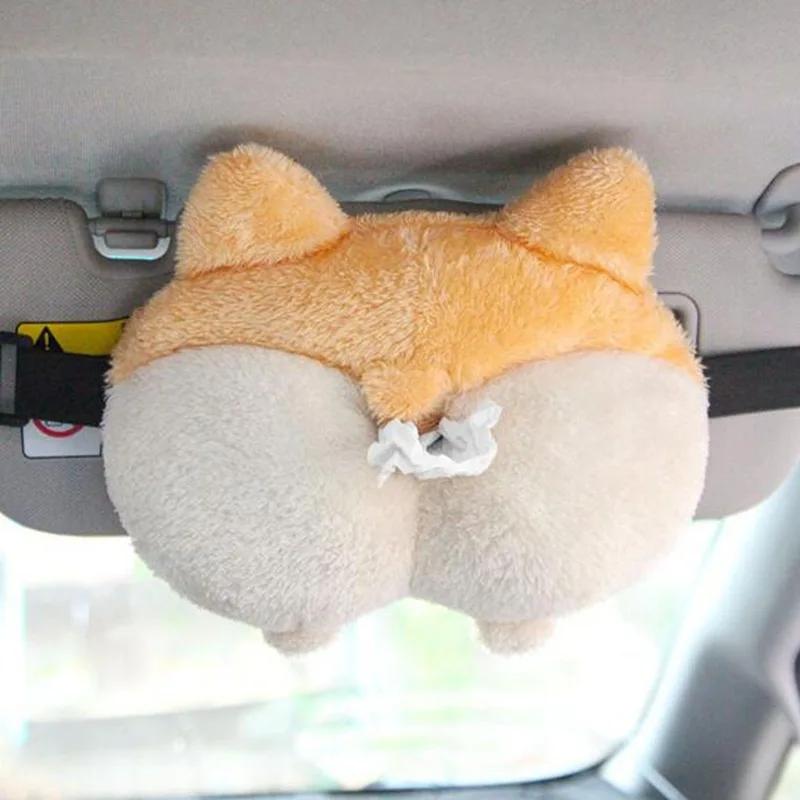 Plush Corgi Dog Butt Car Neck Pillow with Lumbar Support Cute Cartoon Dog Car Accessory Creative Travel Pillow Set