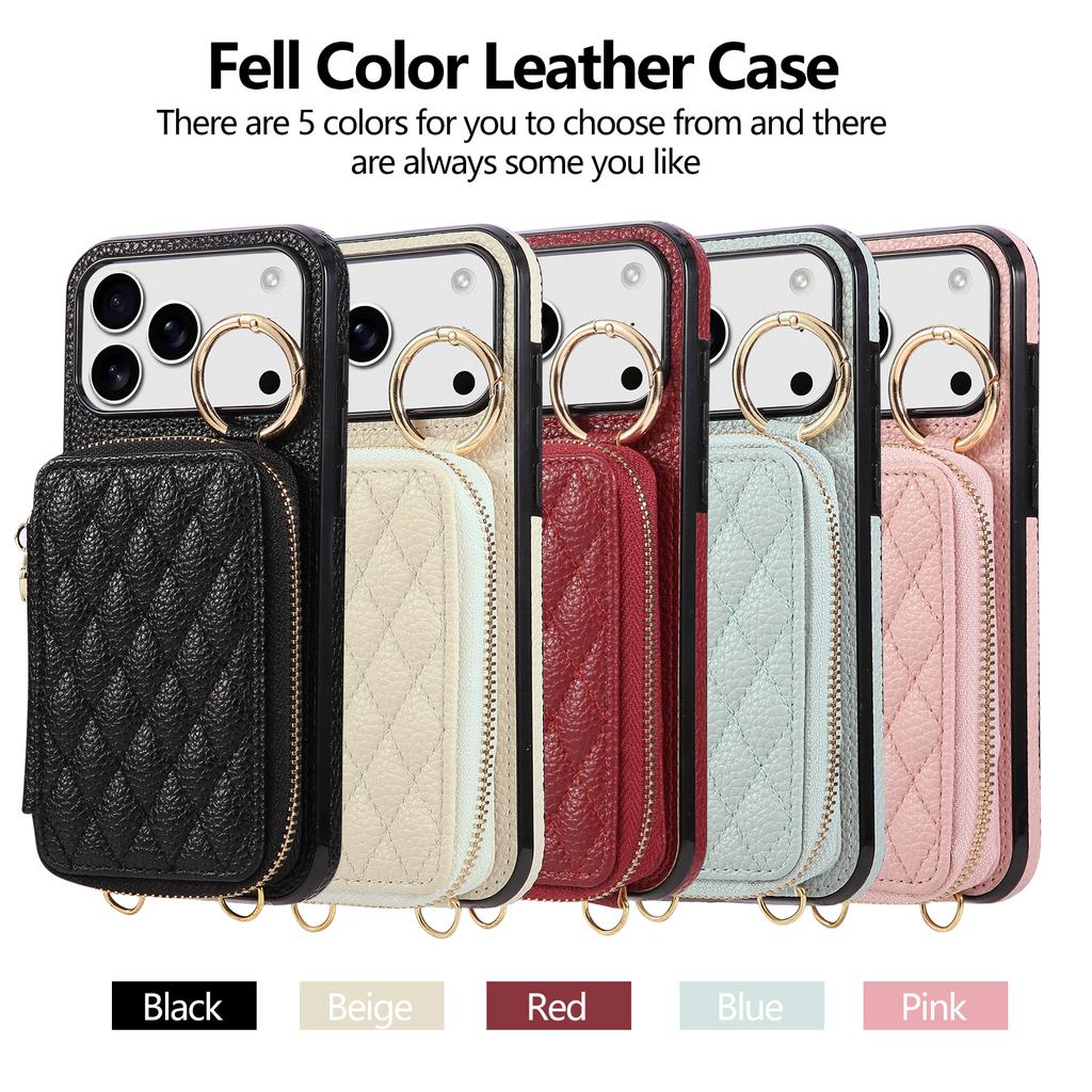 Leather Crossbody Lanyard Phone Case for IPhone 17 Air 16 15 14 13 12 11 Pro Max XS XR 8 7 Plus with Card Holder Zipper Wallet