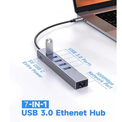 7-in-1 USB 3.0 HUB 5Gbps High Speed Type C 5V Extra Power RJ45 Ethernet Adapter For PC Computer Accessories Macbook Pro