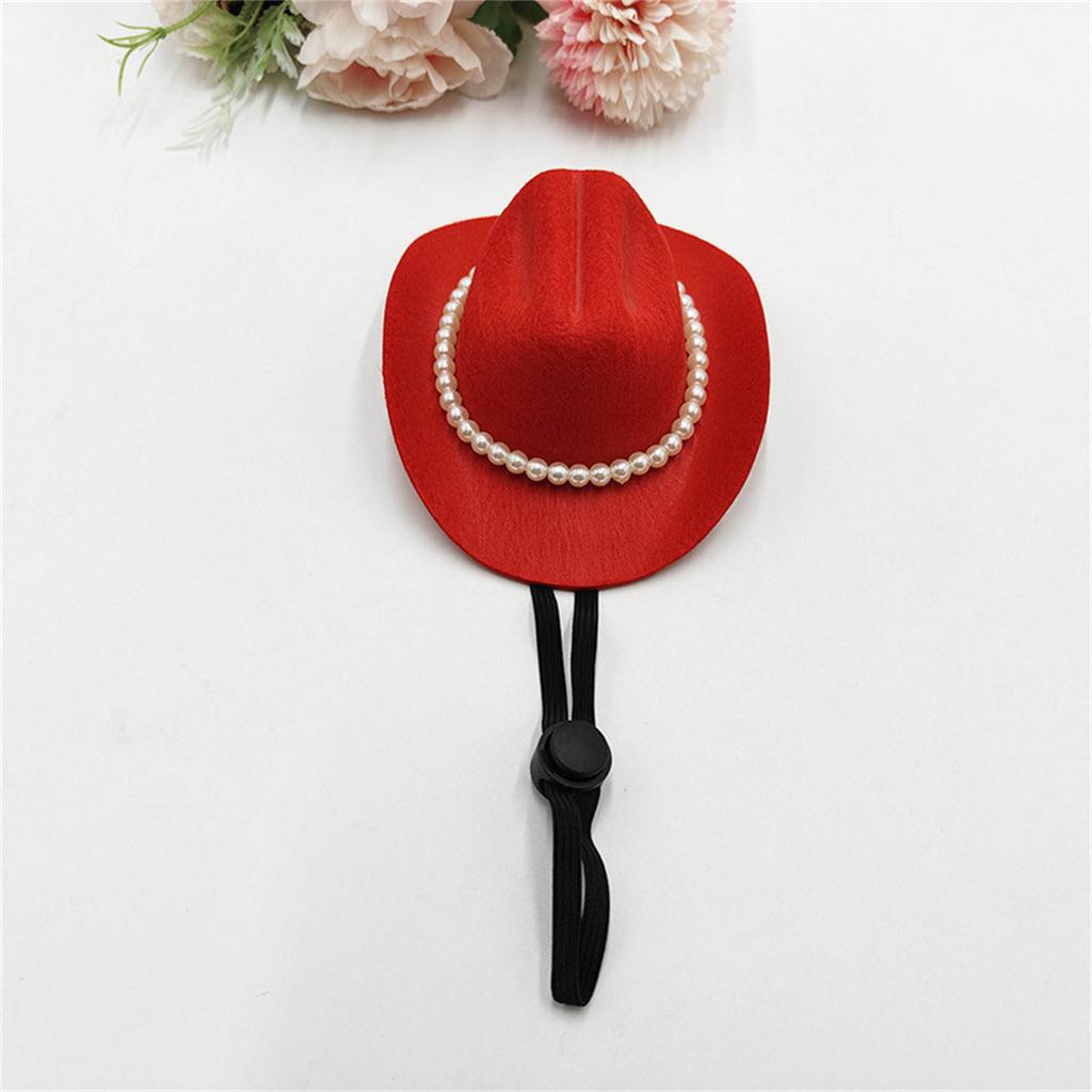 Halloween Pet Costume Hat for Dog Cats Elegant Cowboy Hat Headwear Pet Birthday Supply Dog Hat with Pearls Chain