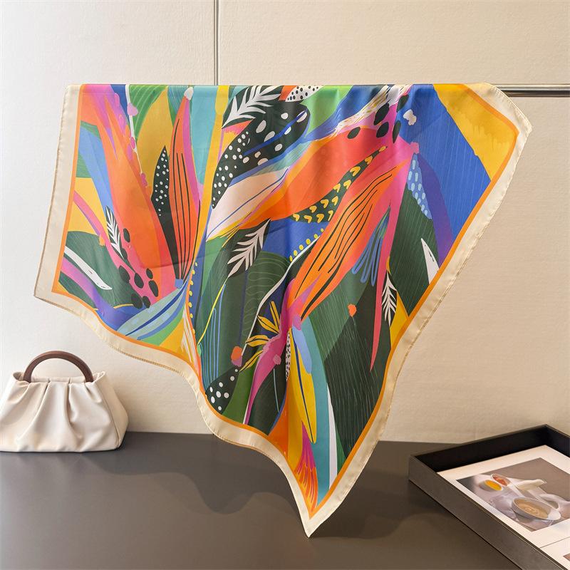 Abstract Graffiti Printed Imitation Silk Square Scarf Shawl Versatile High End Style Neck Small Headscarf Women's