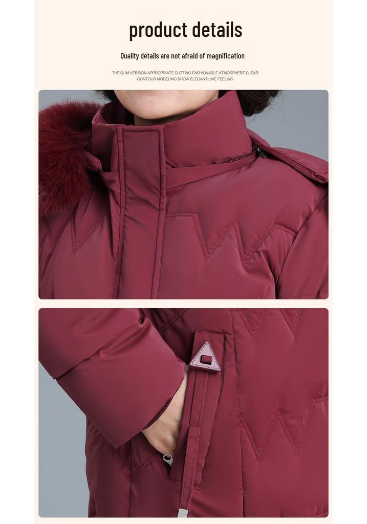 2025 Women's Stylish Hooded Mid-Length Winter Coat: Warm, Cotton-Padded Jacket for Middle-Aged and Elderly