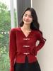 Women's V-Neck Cashmere Sweater with Frog Buttons - Autumn/Winter Chinese Retro Style