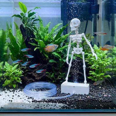 1D Printed Realistic Dancing Skeleton Aquarium Bubbler Plastic with Air Tube Fish Tank Dance Skull Ornament Gothic Air Driven