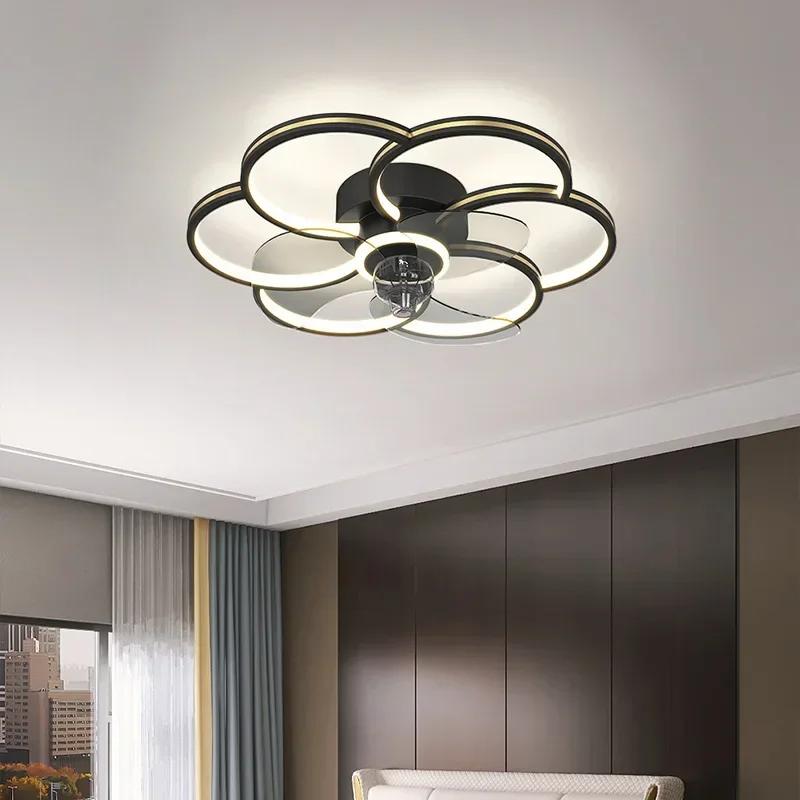 Nordic Home LED Ceiling Fan Light Chandeliers for Living Room Bedroom Dining Room Kitchen Light Indoor Black&Gold Lighting Lamp