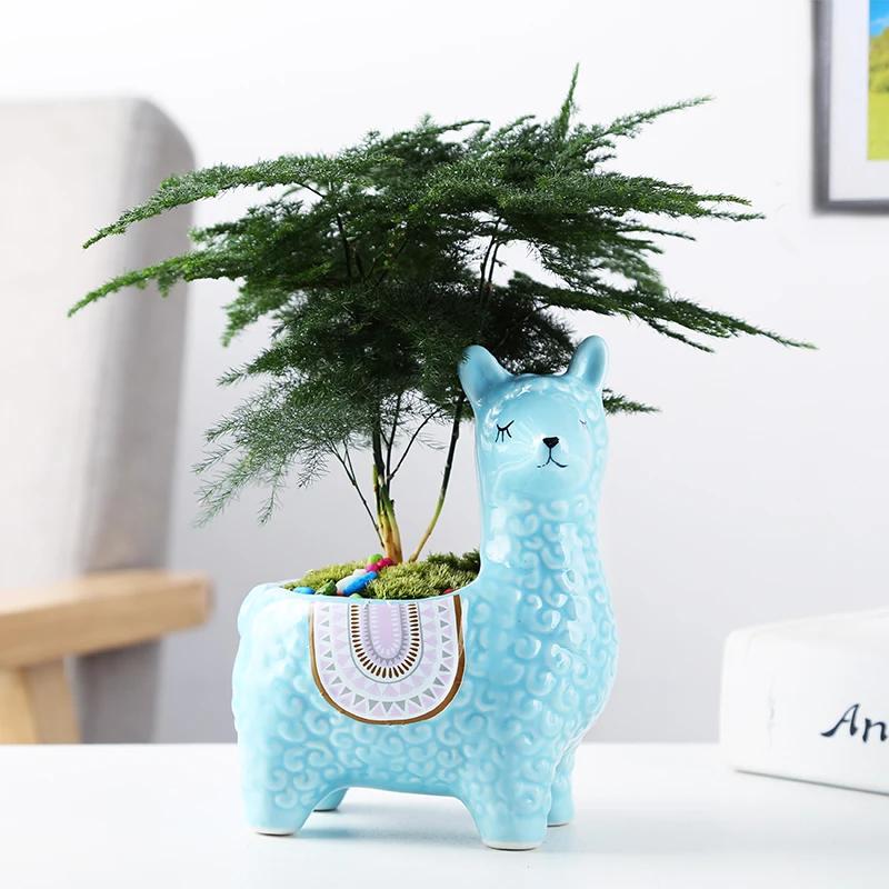 Ceramic Sheep Shape Animal Flower Pots Mini Pig Plant Pot Basin Micro Vase Bonsai Succulent Planter Decor Crafts Potted Pottery