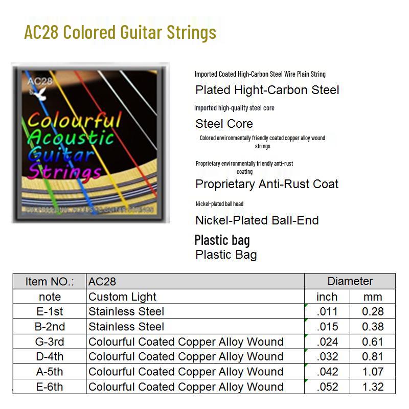Colored Phosphor Bronze Acoustic Folk Guitar String Set