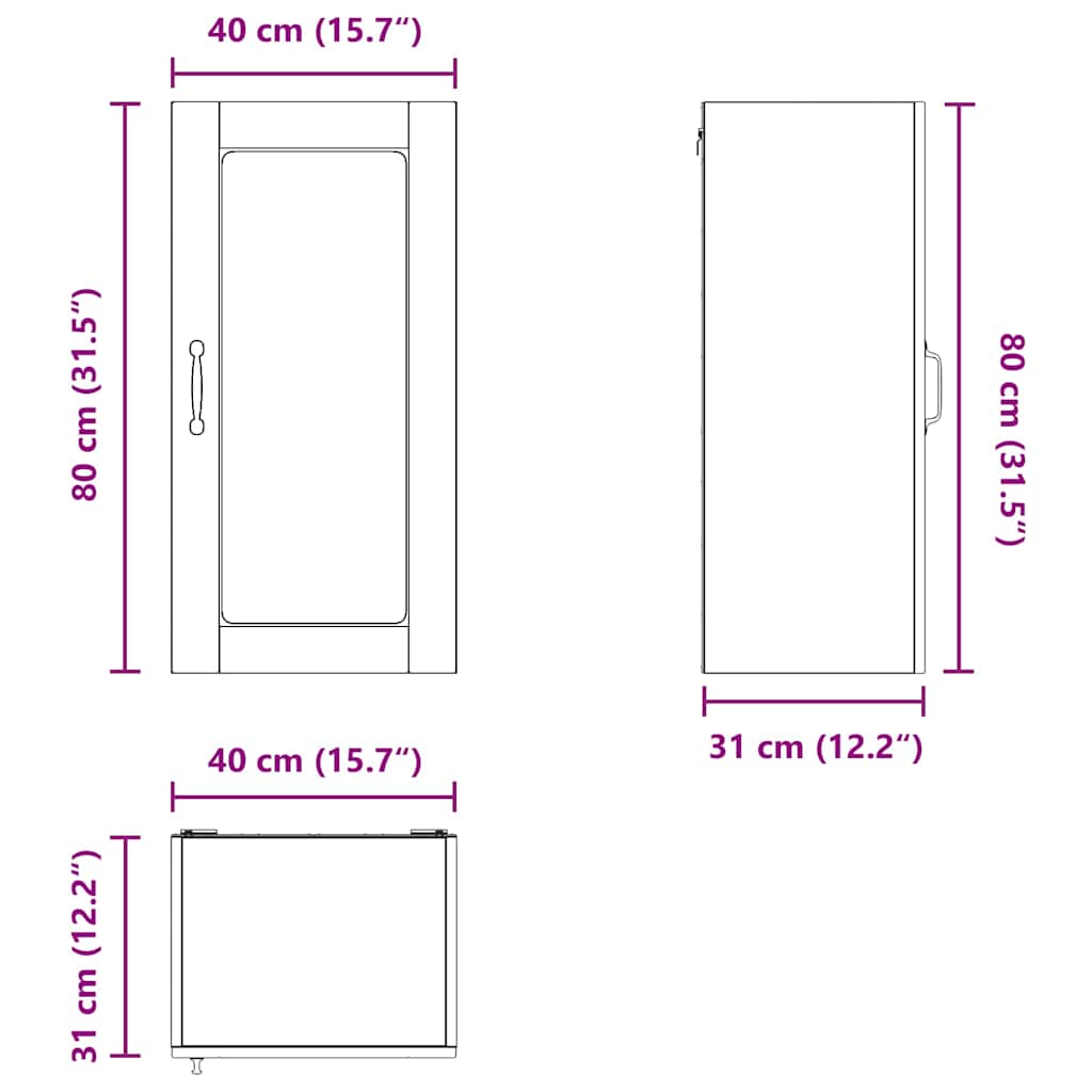 Wall Mounted Glass Cabinet LUCCA Black 40 X 31 X 80 Cm Particleboard
