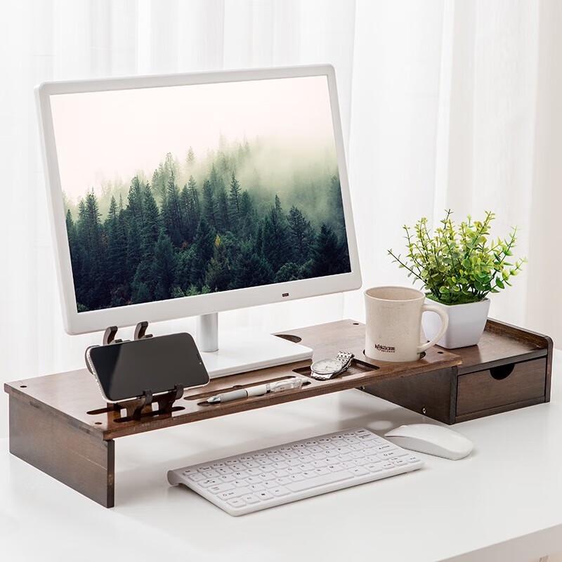 Walnut Monitor Riser with Single Drawer