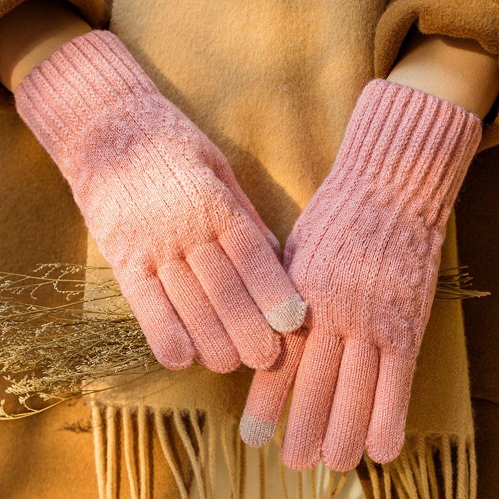 Fashion Style Thick Warm Women's Knitted Gloves Windproof Touch Screen Outdoor Gloves Keep Warm Plush Cold-proof Gloves Gifts