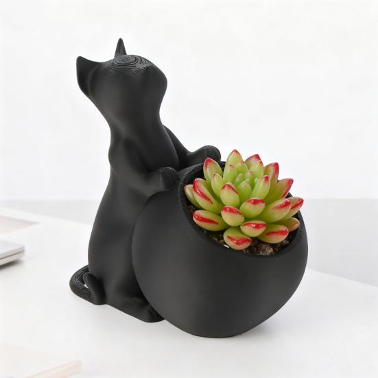 Schwarze Katze Pflanztopf Innen Außen Tierform Sukkulenten Kräuterpflanzen Blumentopf Behälter Zuhause Balkon Gartendekoration