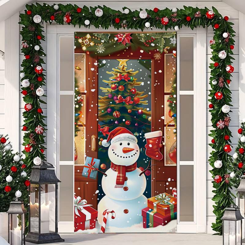 

1 шт. Баннер-чехол на дверь с рождественской елкой, полиэстер, снеговик, узор белой рождественской елки для кануна Нового года, праздничной вечеринки, декора для входной двери, дома, стены 90*200cm