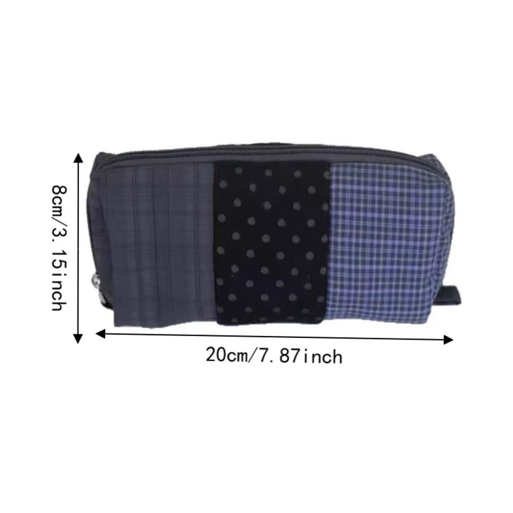 Plaid Pattern Pencil Case Polka Dot Patchwork Pencil Case Japanese Style Pen Bag  Office Use