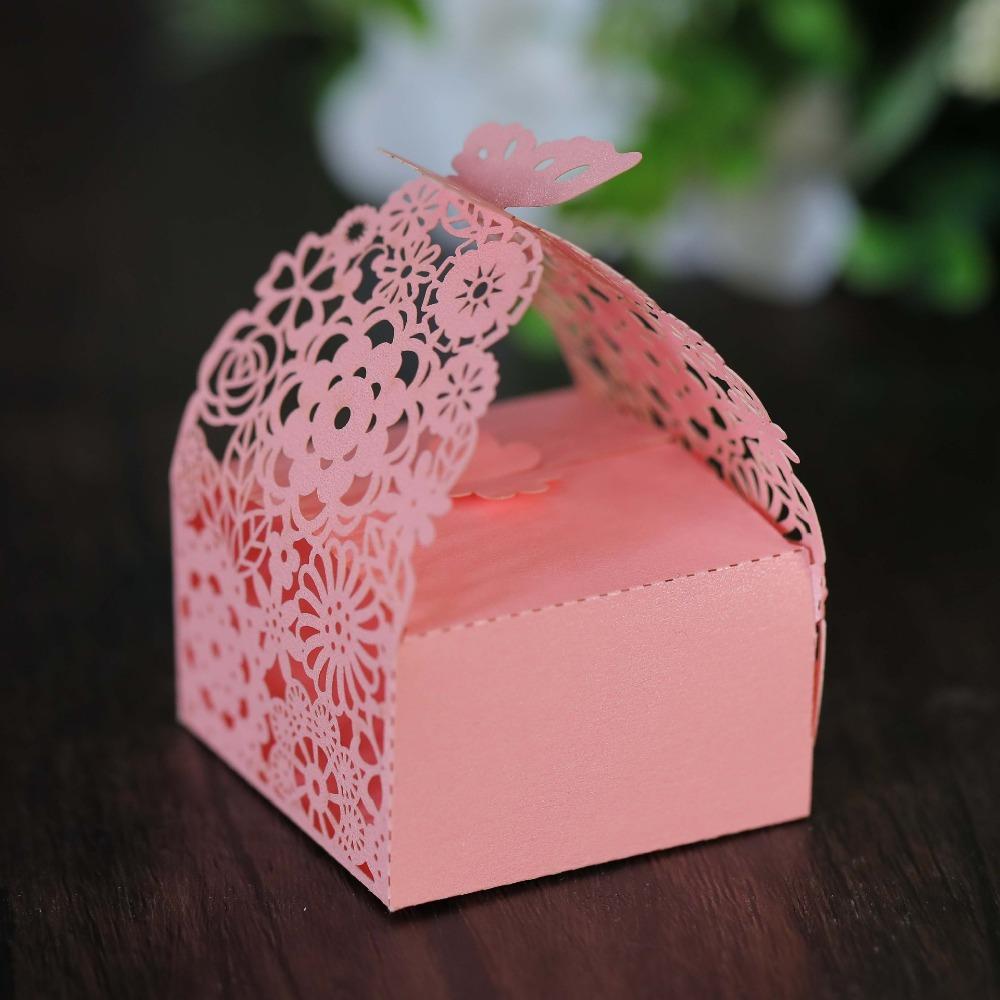 50pcs Party Favor Boxes Laser Cut Gift Box Pink Wedding Treat Boxes Party Favor Box Packaging Box