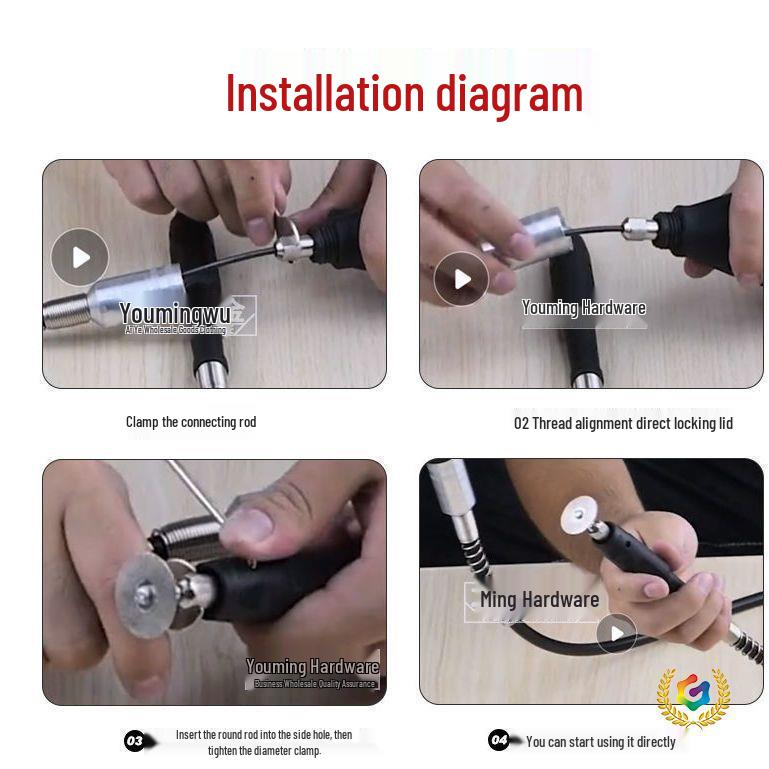 Electric Grinder with Flexible Shaft, Universal Chuck, and Metal Handle - Stainless Steel Electric Drill & Engraving Pen Spindle Tool.