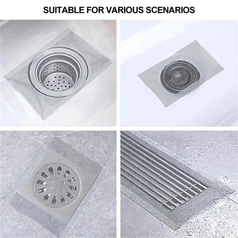 Cuttable Shower Drain Hair Catcher Self-Adhesive Floor Drain Stickers Disposable Mesh Bathroom Kitchen Sink Hair Filter