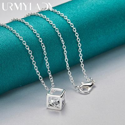 URMYLADY 925 Sterling Silber Quadrat Zirkon Anhänger Halskette Für Frauen Hochzeit Party Mode Schmuck