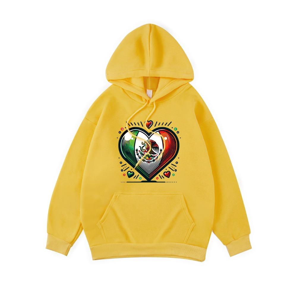 Mexico Eagle Heart Printing Hoodies Womens Winter Fleece Warm Hooded Casual Pocket Sweatshirt Street Loose Womans