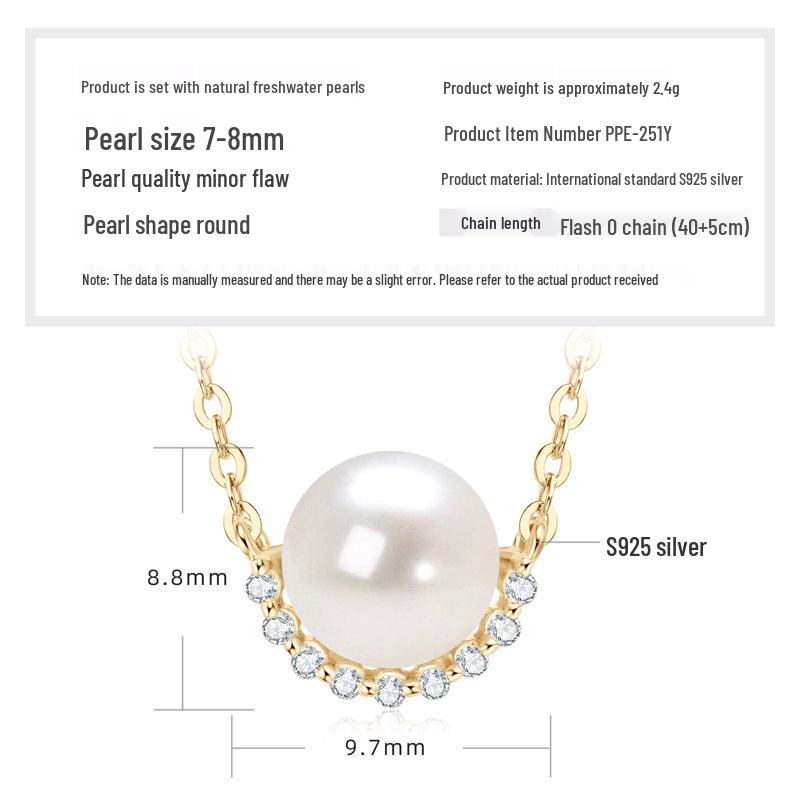 Freshwater Pearl & Diamond-Set Silver Pendant Necklace for Women
