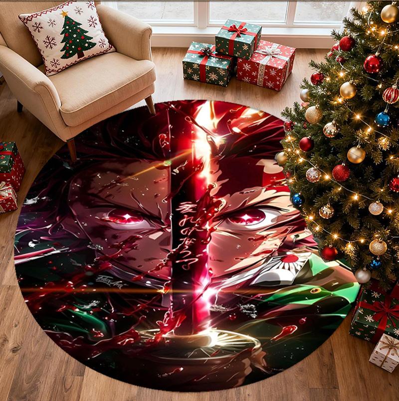 Demon Slayer Pattern Round Rug, Indoor/Outdoor Mat, for Picnic, Gameroom, Bedroom, Office, Living Room, Home Decor Carpet, Birthday Gift