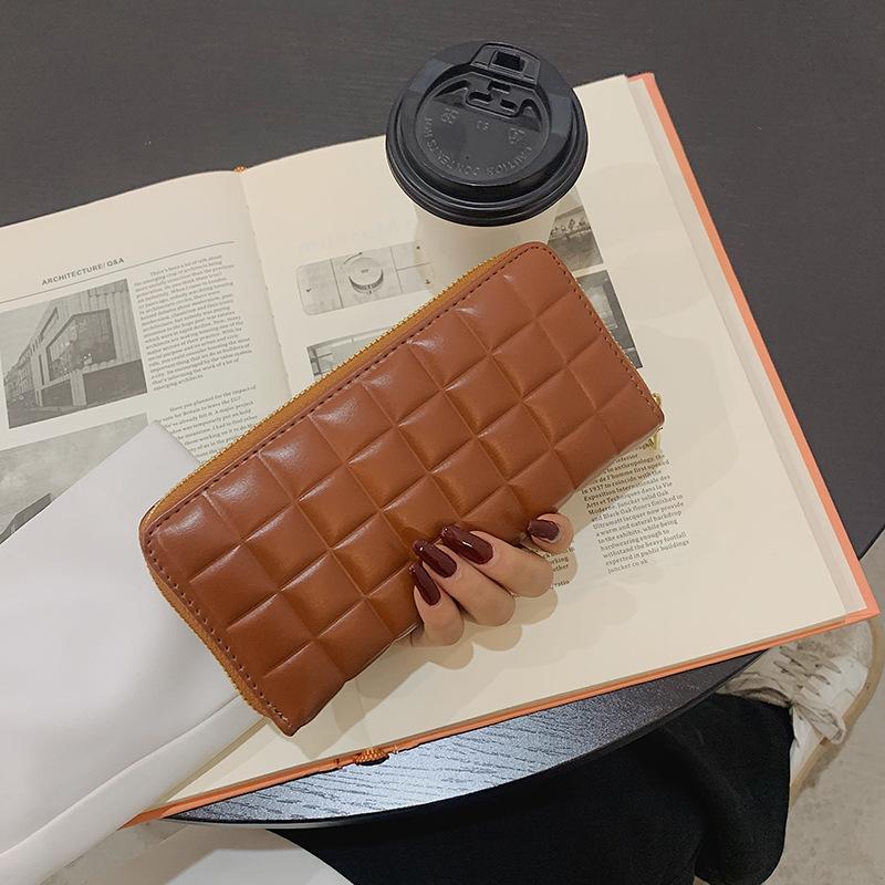 

2024 Новий повсякденний довгий гаманець у формі ромба Жіноча проста сумка-клатч Студентська сумка для карток великої ємності Універсальний гаманець коричневий