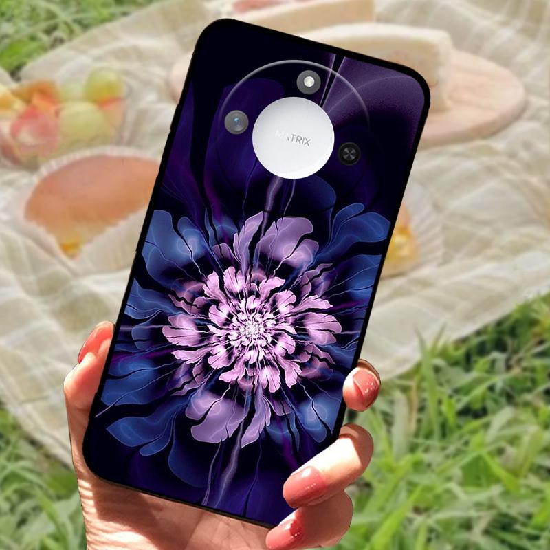 For Huawei Honor X60 Case Flowers Painted Cover Black Silicone Soft TPU Phone Case For Honor X60 Protective Shell Bumper