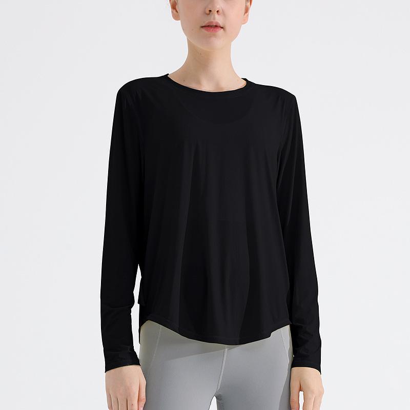 Women's Breathable Long Sleeve Round Neck Yoga Top - Slim Fit Running Fitness T-Shirt