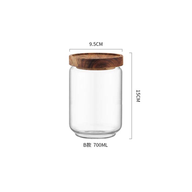 Wood Lid Glass Airtight Canister Kitchen Storage Bottles Jar Sealed Food Container Tea Coffee Beans Grains Candy Jars Containers