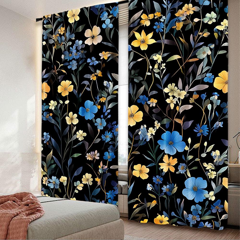 

2 шт. Бохо штора Милая цветочная черная штора Рустик Кантри Цветочная Элегантная Подходит для спальни гостиной столовой и 51x82in(130x210cm)