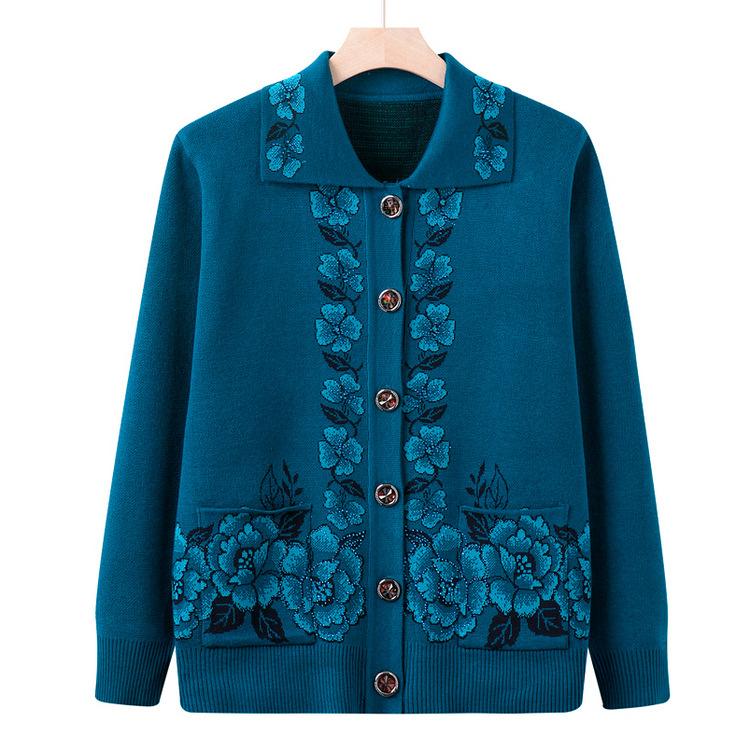 Mom Autumn Sweater Coat Mother-in-law Knitted Cardigan Old Lady Clothes Lapel Winter Clothes Elderly Grandma Sweater