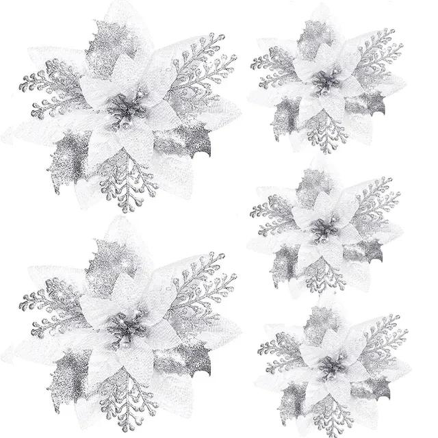 5/10Pcs 14.5cm Sparkling Christmas Decorations Glitter Artifical Flower Doors Windows Christmas Tree Decor for 2025 New Year