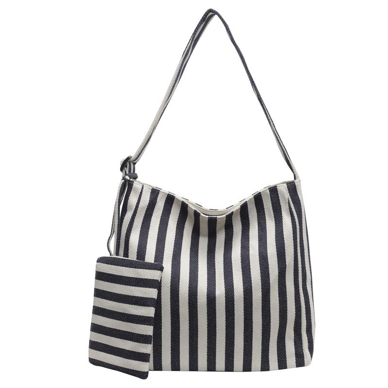 Retro literary handbag simple small fresh striped shoulder bag casual fashion large capacity shopping bag
