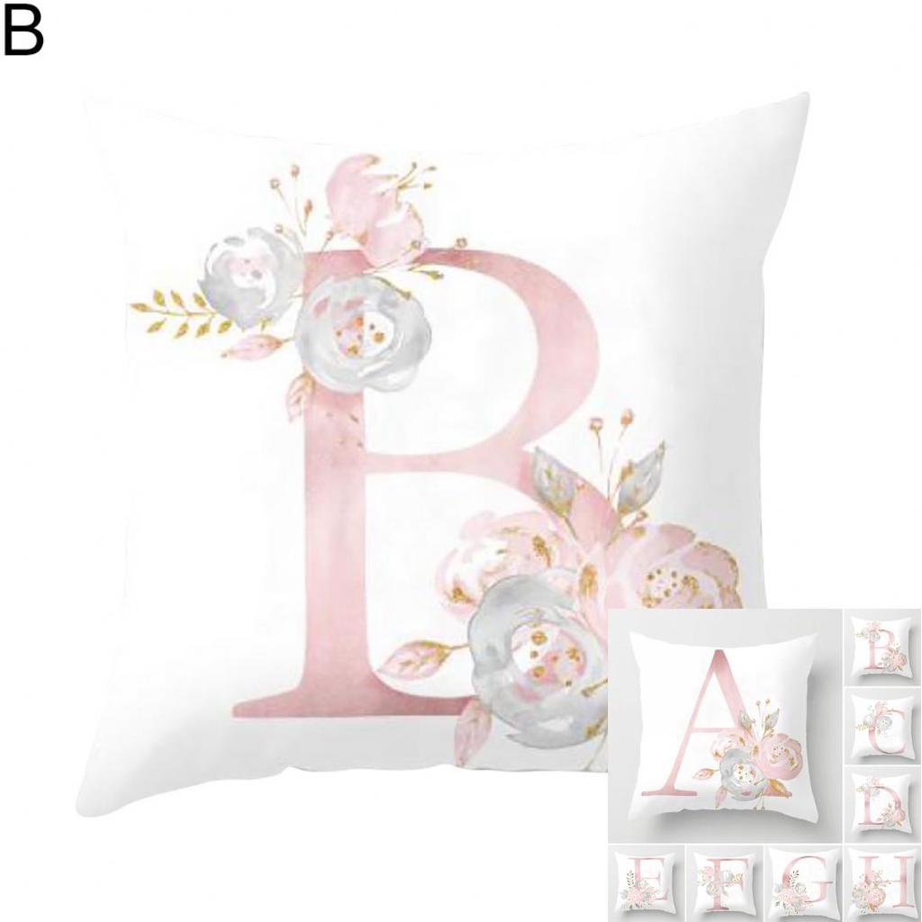 Orion English Alphabet Floral Print Pillow Case Waist Cushion Cover Wedding Bed Decor