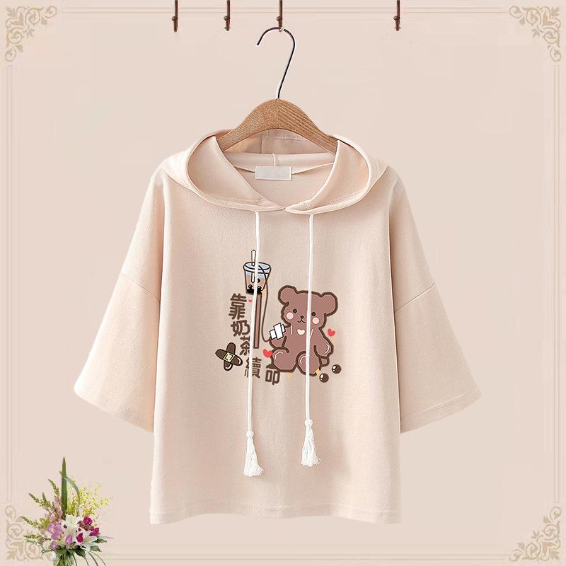 2024 Junior High Girls' Cute Bear T-Shirt & Shorts Set - Japanese Style