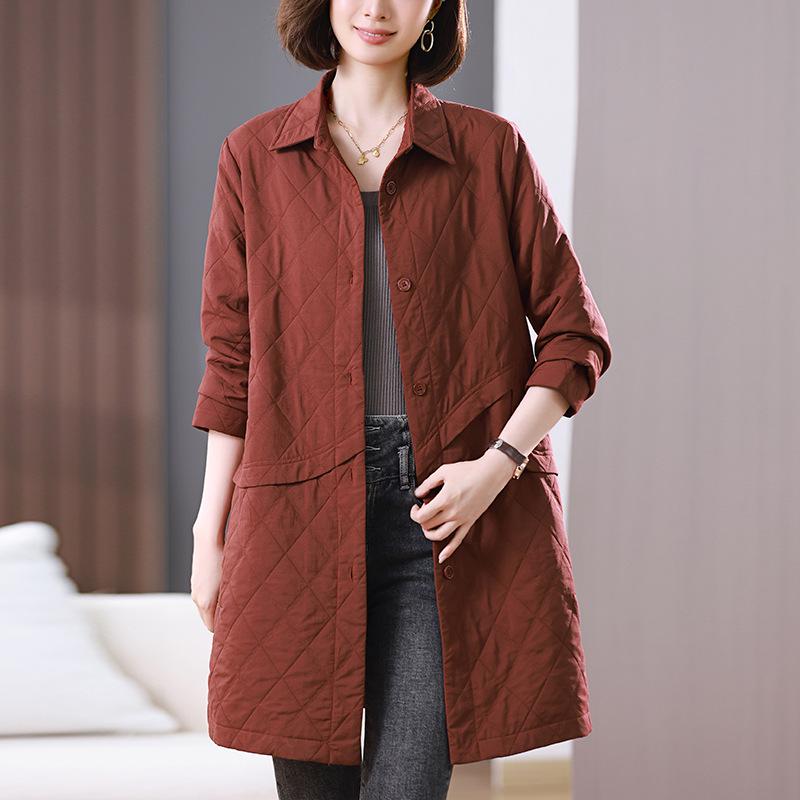 

Женский тренч средней длины в стиле пэчворк с ромбовидным узором - Новый осенний повседневный стиль 2024 L (115-125 jin) каштановый/красный