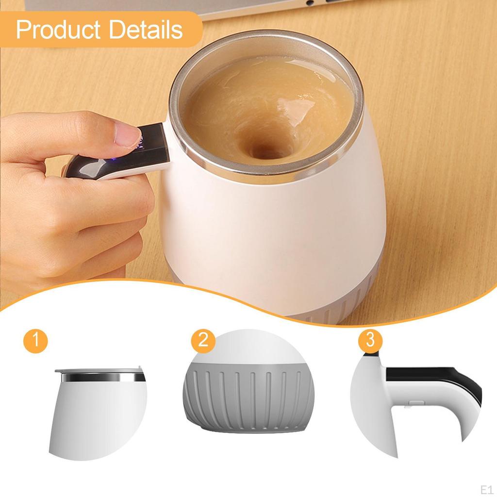 Electric Mixing Cup Mixer Portable Stainless Steel Self Stirring Coffee Mug 380ml for Kitchen Office