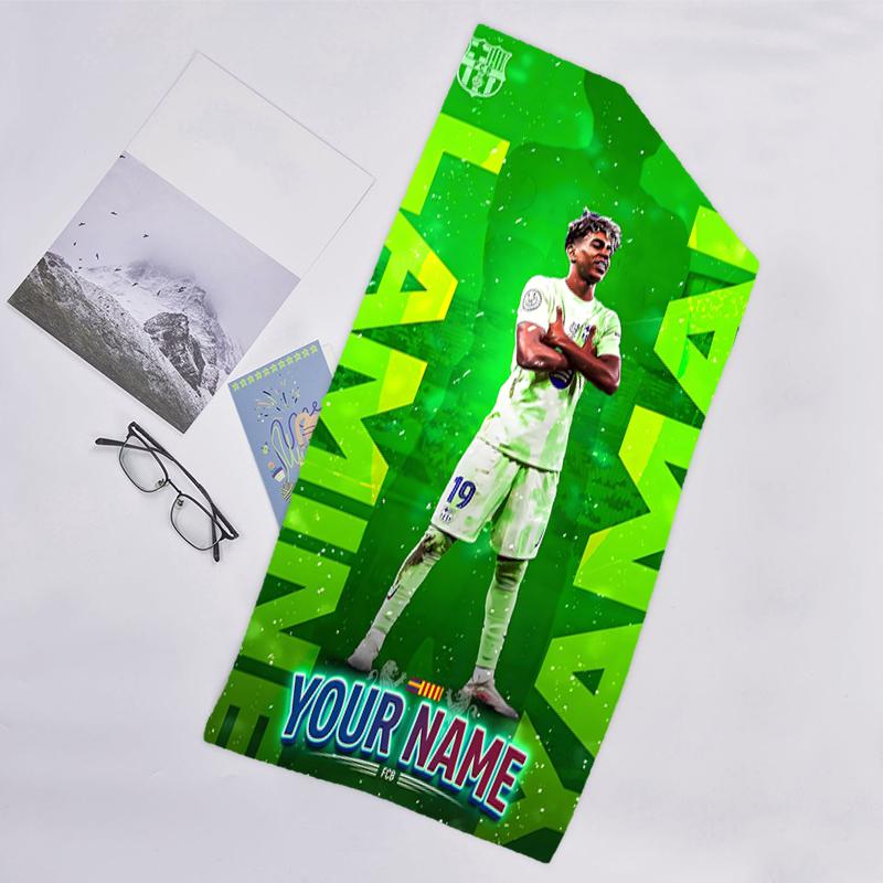 1pc Lamine Yamal Beach Towel with Custom Name, Beach and Seaside Swimming Pool Equipment, Fashion Pattern, Rectangular, Travel Essential