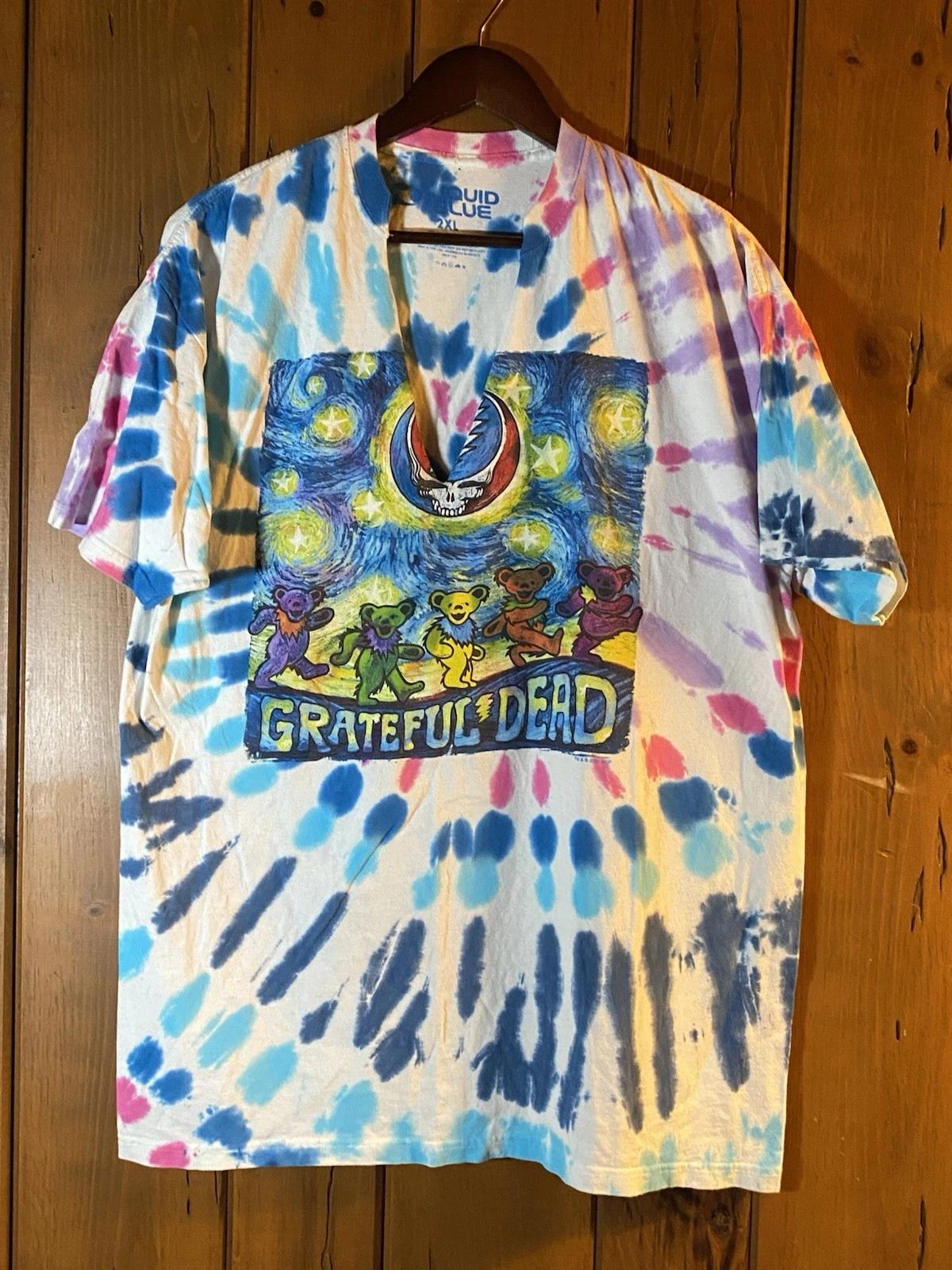 Grateful Dead Liquid Blue Tie Dye T-Shirt 2XL Starry Night Dancing Bears S