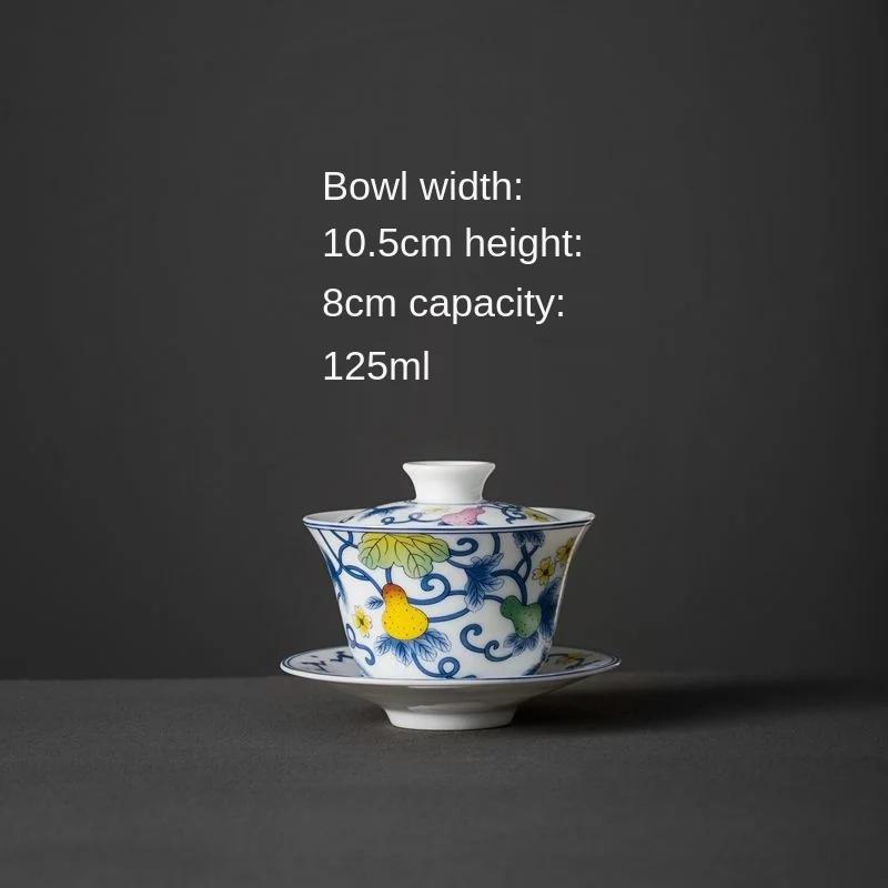 Weiße Keramikschale mit Deckel Hammelfett-Jaspis Teeschale Handbemalt Blau und Weiß Gaiwan Haushalt Kung Fu Schale
