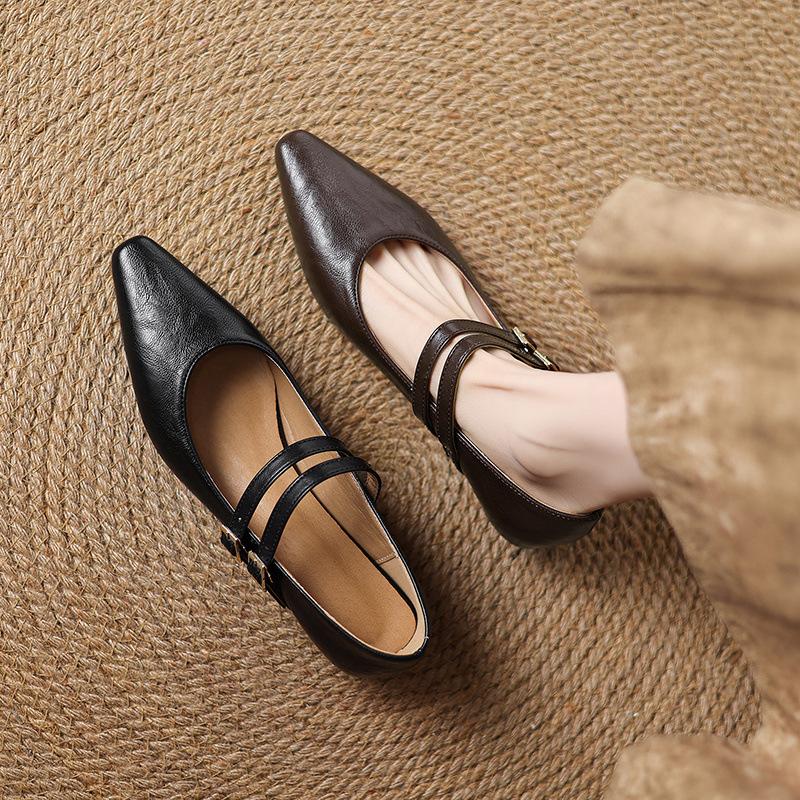 Fashion Casual Woman Shoe Pointed Toe Female Footwear Shallow Mouth Low Heels Dress New Slip-On Fabric Mary Janes  Lace-Up Rubber Leisur