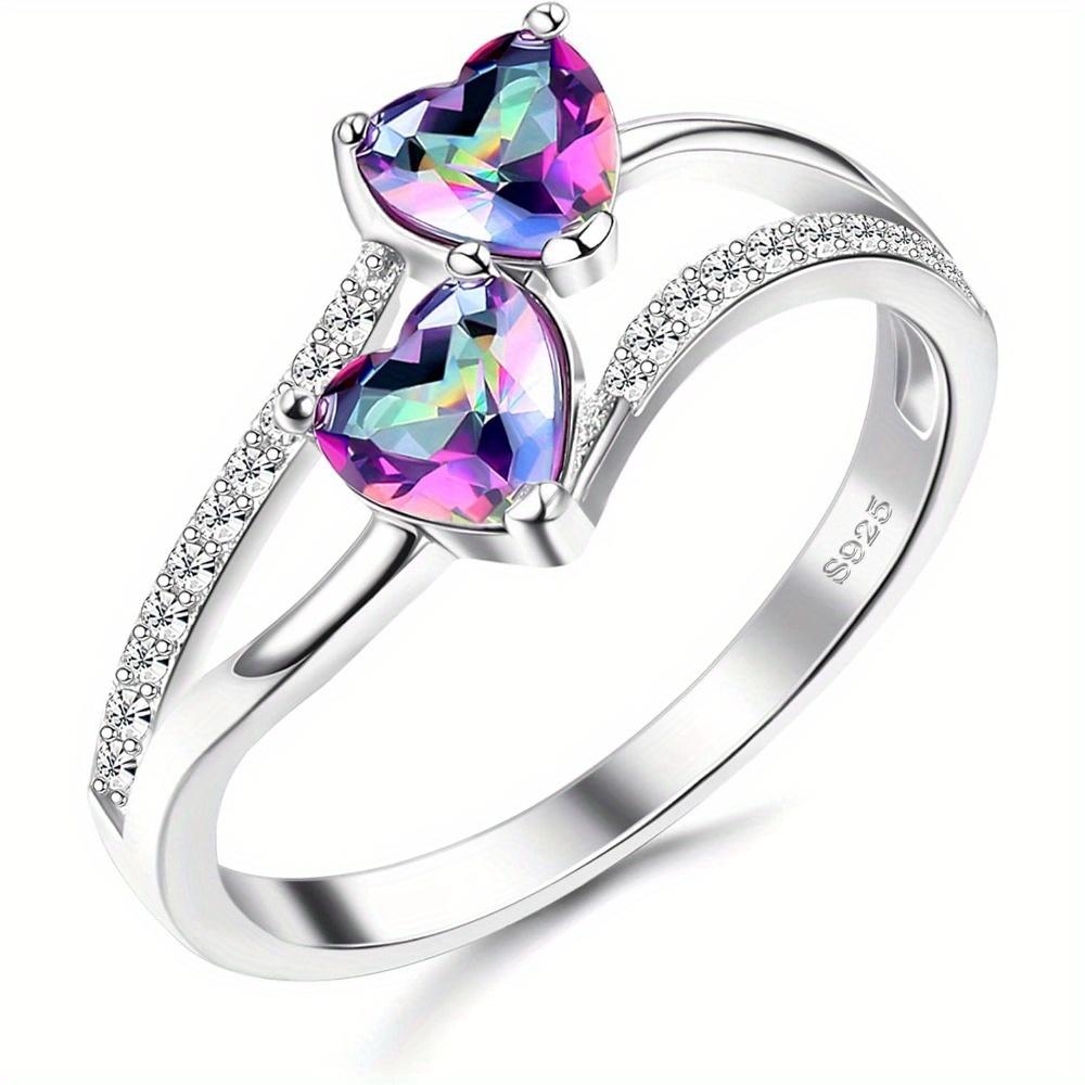 925Sterling Silver925Silver Promise Ring Valentine's Day Gift Double Stone Ring Heart-shaped Birthstone Toi Et Moi Engagement Ring Jewelry Teen