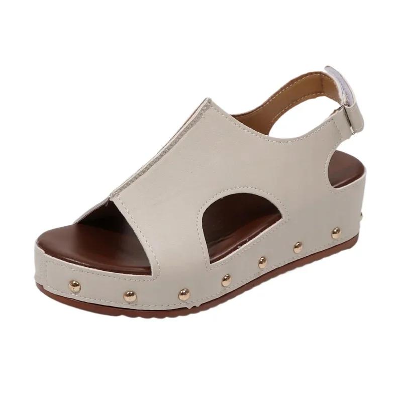 New  Sandals Platform Flats Elegant Comfortable Medium Heels Woman Wedges Luxury Sneakers