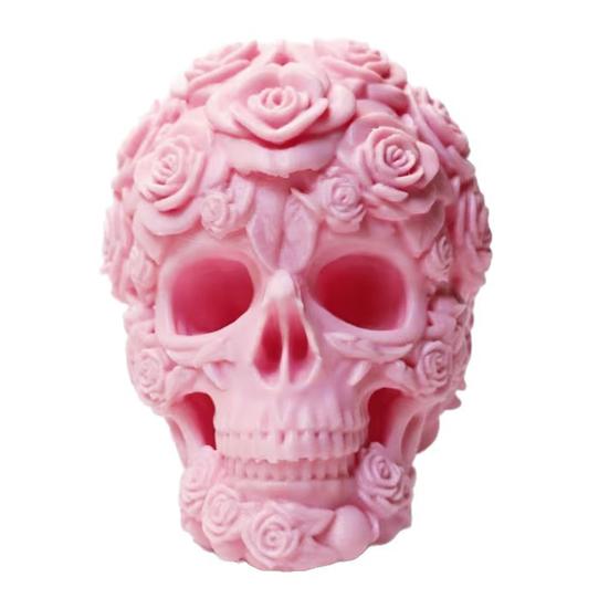 Yousheng 3D Printed Rose Skull Figurine, Durable Plastic Gothic Skull Flowers Sculpture with Detailed Petal And Bone Texture, Matte Finish Halloween